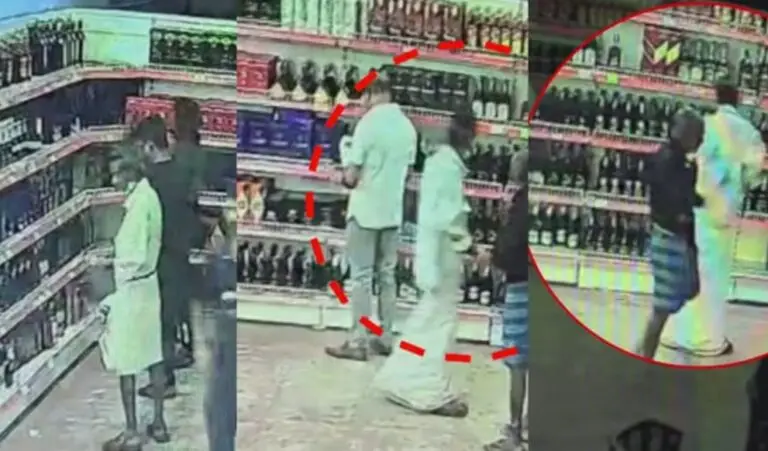 വെള്ള ഷർട്ടും മുണ്ടും ധരിച്ചെത്തിയ ആൾ, ആരും കാണാതെ അരയിൽ മദ്യം തിരുകി മടങ്ങി, എല്ലാം കണ്ടത്…