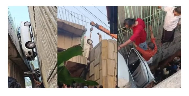 ഗതാഗത നിരോധനം വകവയ്ക്കാതെ ദേശീയപാതയിലൂടെ വണ്ടിയോടിച്ചു… അടിപ്പാതയുടെ മുകളില്‍ നിന്ന് കാർ കുത്തനെ താഴേക്ക്…